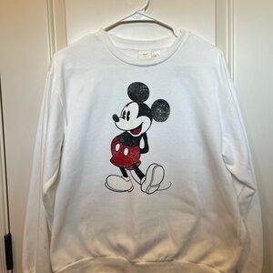 H&M White Mickey Crewneck Sweatshirt Size Small